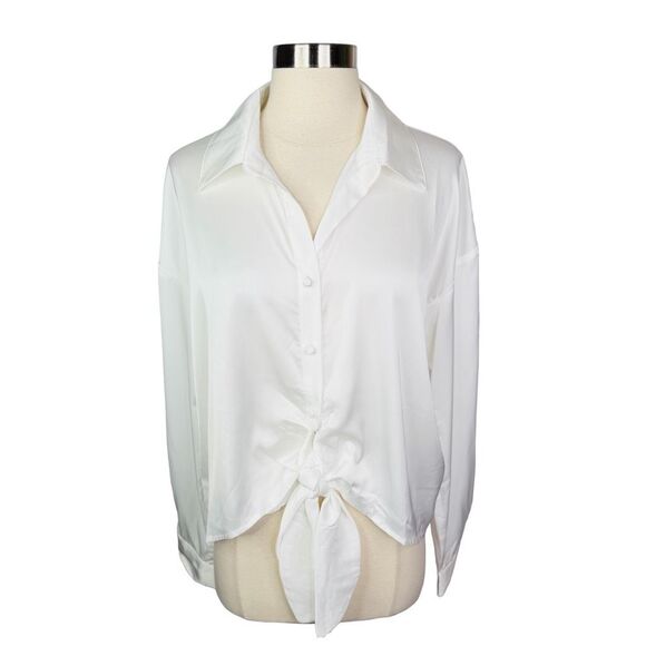 Hutch x Anthropologie Robbie Tie Front Button Down Top - Size Medium - White - Picture 2 of 5